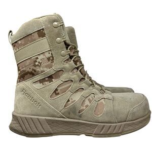 Reebok Tactical Boots Mens 11 Tan Camo 8in Floatride Energy Side Zip Military